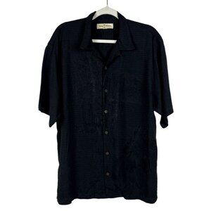 Tommy Bahama Camp Style Button Down Short Sleeve Black with Flower Design Size L